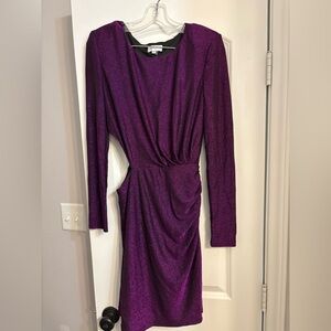 Milly Korin Shimmer Dress‎ purple long sleeve cut out glitter mini bodycon